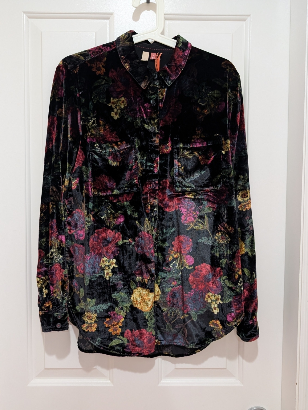 Pilcro Anthropologie Velvet Floral Button-Up Shirt - Black Floral - Picture 10 of 10